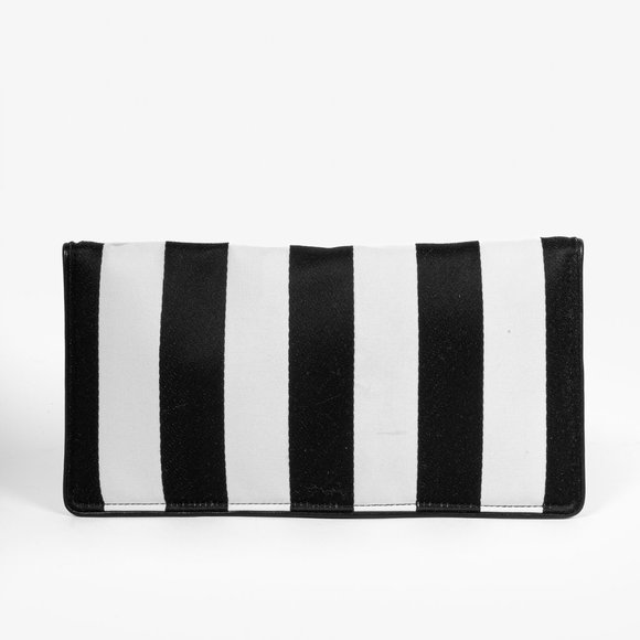 Balmain Black White Stripe Clutch Silver Tone Hardware - Picture 4 of 10